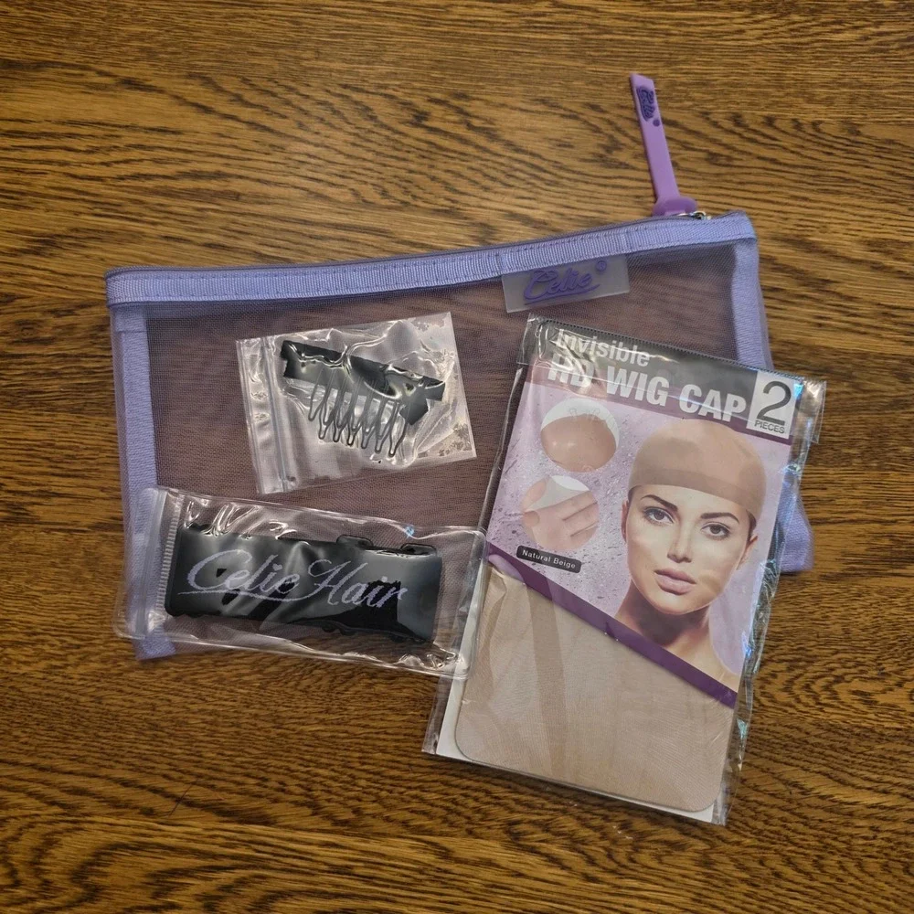 Celie Hair Wig Accessory Kit HD Wig Caps Melt Band Comb Purple Mesh Pouch NEW